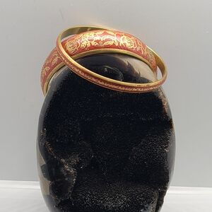Brass & Red Enamel Gold Floral Accents, Bracelets 2